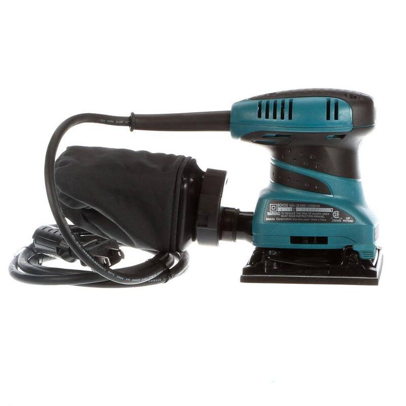 Lijadora orbital de acabado con cable de 2 amperios y hojas de lija de 60G, 100G y 150G, bolsa para polvo y placa perforadora - BO4556 de Makita