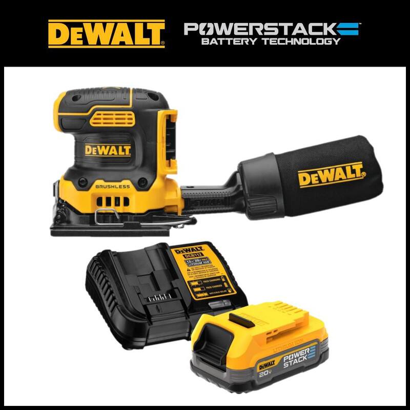 Lijadora inalámbrica sin escobillas DEWALT 20V MAX XR de velocidad variable de 1/4 de hoja y kit de batería compacta 20V MAX POWERSTACK - DCW200BW034C