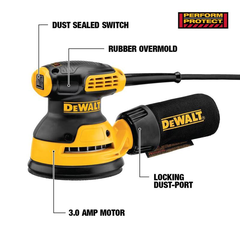 Lijadora orbital aleatoria con gancho y bucle de 5 pulgadas y cable de 3 amperios de DEWALT - DWE6421K