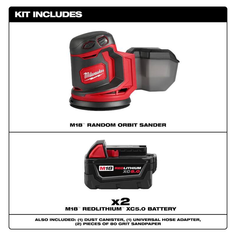 Lijadora orbital aleatoria inalámbrica de 5 pulgadas Milwaukee M18 18V de iones de litio con (2) baterías M18 5.0Ah - 2648-20-48-11-1852