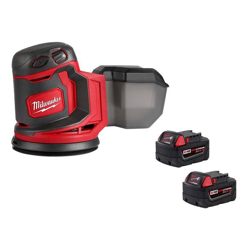Lijadora orbital aleatoria inalámbrica de 5 pulgadas Milwaukee M18 18V de iones de litio con (2) baterías M18 5.0Ah - 2648-20-48-11-1852