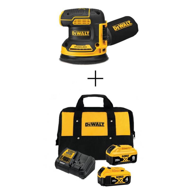 Lijadora orbital aleatoria sin escobillas Dewalt 20V MAX XR inalámbrica de 5 pulgadas, (1) batería de 20V 6.0Ah y (1) batería de 20V 4.0Ah, y cargador - DCW210BDCB246CK