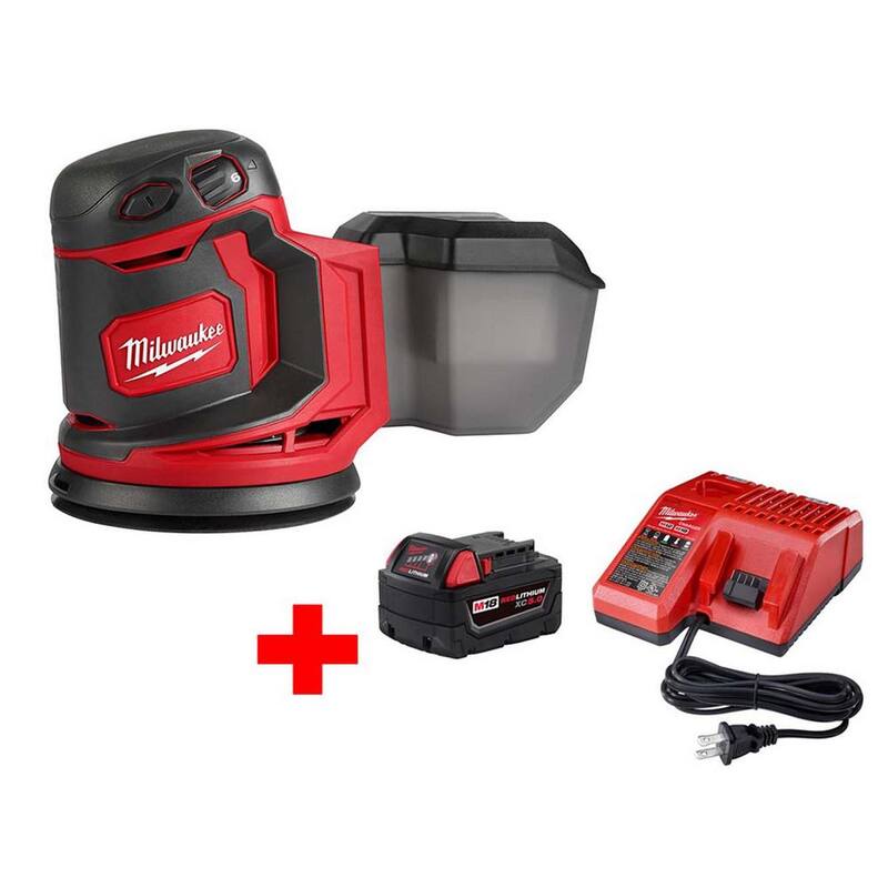 Lijadora orbital aleatoria inalámbrica Milwaukee M18 18V de 5 pulgadas con kit inicial M18 (1) batería de 5.0Ah y cargador - 2648-20-48-59-1850