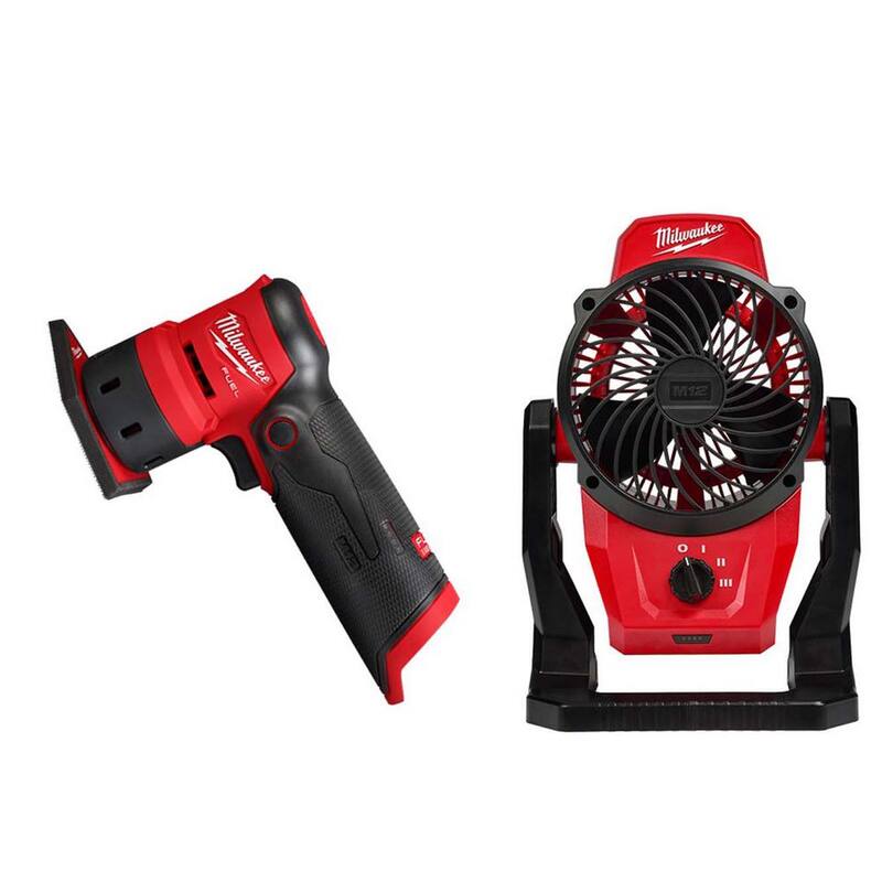 Lijadora orbital para detalles Milwaukee M12 FUEL (solo herramienta) con ventilador inalámbrico M12 12-Volt de iones de litio para sitio de trabajo (solo herramienta) - 2531-20-0820-20