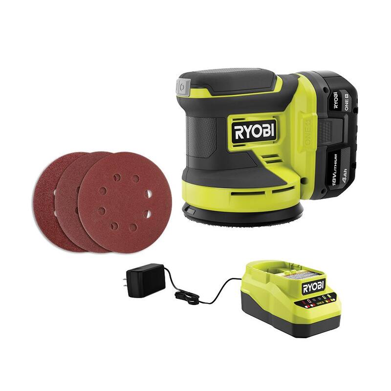 Lijadora orbital aleatoria inalámbrica RYOBI ONE+ 18V de 5 pulgadas con kit de batería de 4.0 Ah y cargador - PCL406K1