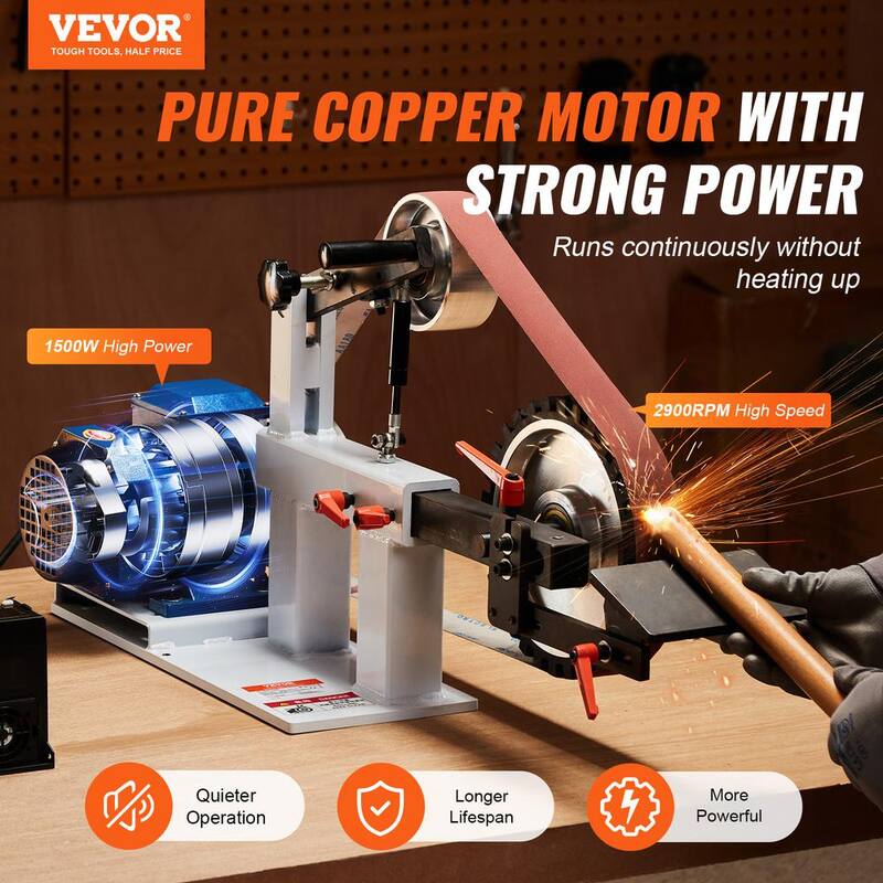 Amoladora Lijadora de Banda VEVOR, 72 x 2 pulg. Pulidora de Banda de Velocidad Variable con VFD, Máquina de Pulido y Rectificación de 1,500W 2HP - SDMC1500W722VBGPTV1