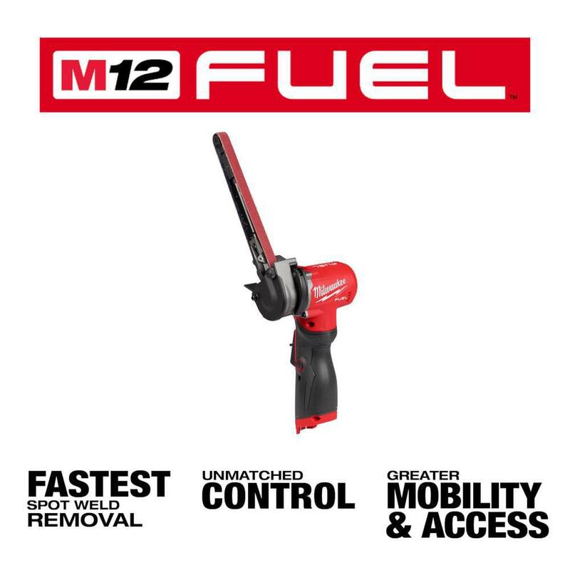 Milwaukee M12 FUEL 12-Volt Lithium-Ion Brushless Inalámbrico 1/2 pulg. x 18 pulg. Bandfile con M12 2 pulg. Planer - 2482-20-2524-20