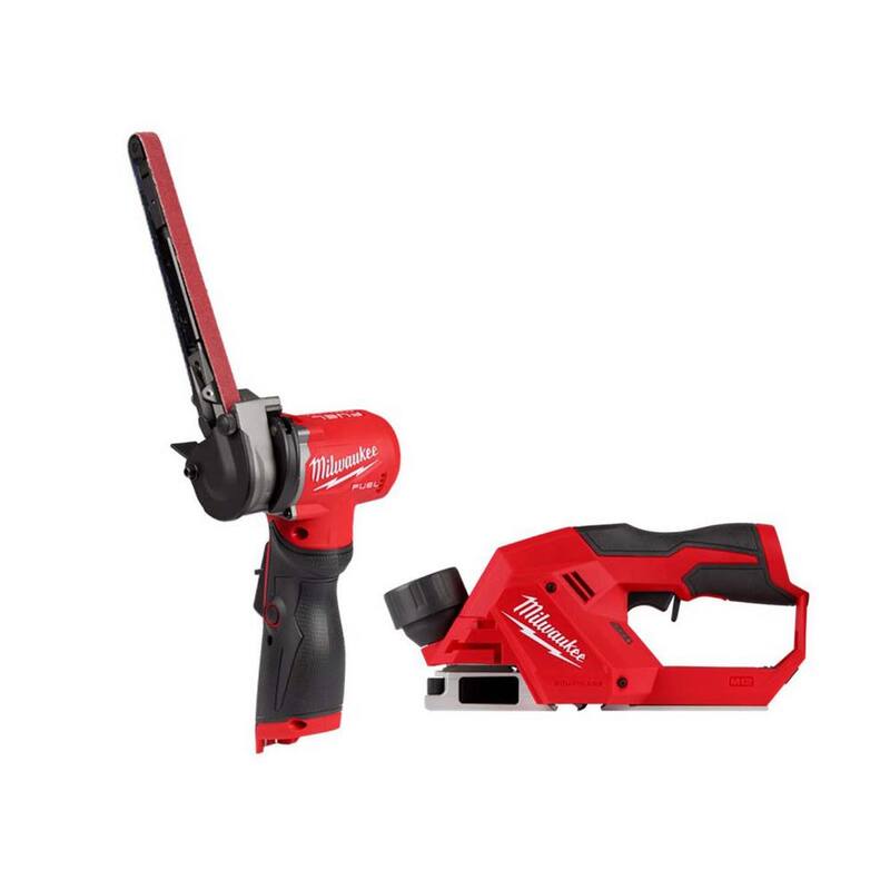 Milwaukee M12 FUEL 12-Volt Lithium-Ion Brushless Inalámbrico 1/2 pulg. x 18 pulg. Bandfile con M12 2 pulg. Planer - 2482-20-2524-20