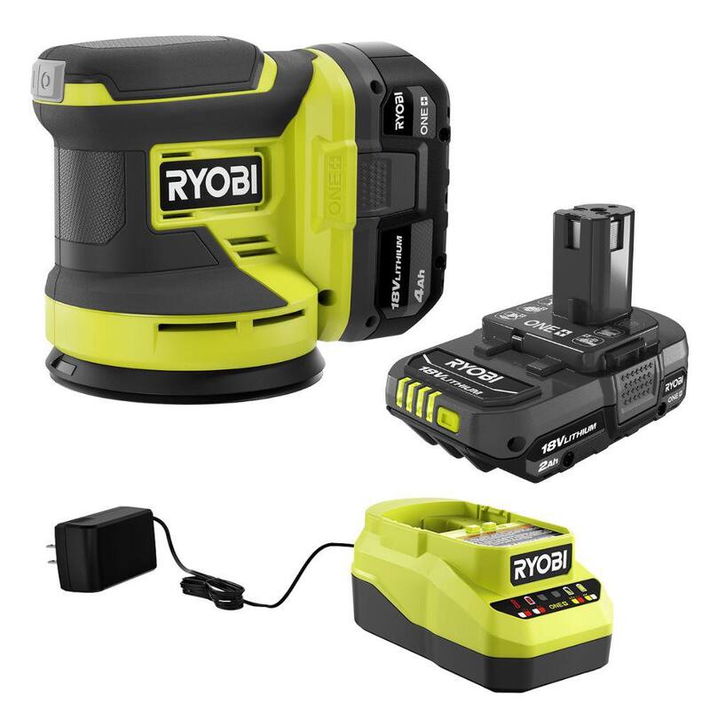 Lijadora Orbital Aleatoria Inalámbrica RYOBI ONE+ 18V de 5 pulgadas con Batería de 4.0 Ah y Cargador con Batería de 2.0 Ah - PCL406K1-PBP006