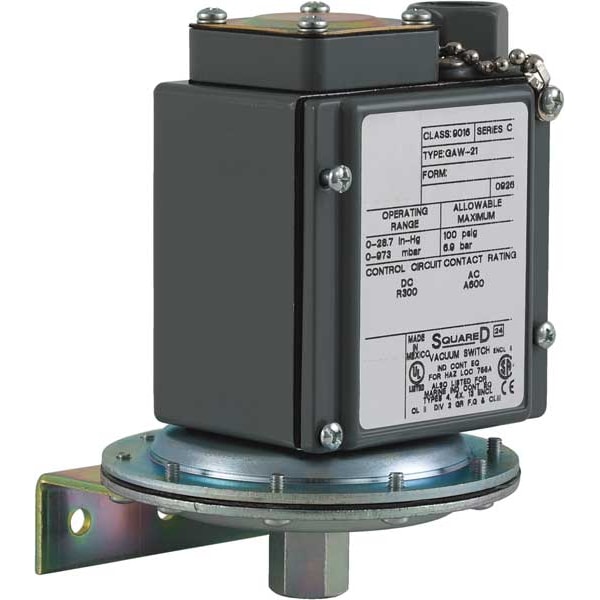 Interruptor de vacío Telemecanique Sensors, estándar/Reversible, 0 a 28.3"Hg - 9016GAW21