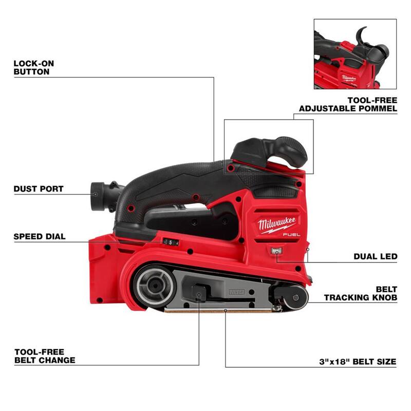 Lijadora de banda inalámbrica Milwaukee M18 FUEL de 18 voltios con batería de iones de litio y lijadora de lámina de 1/4 de pulgada - 2832-20-2649-20