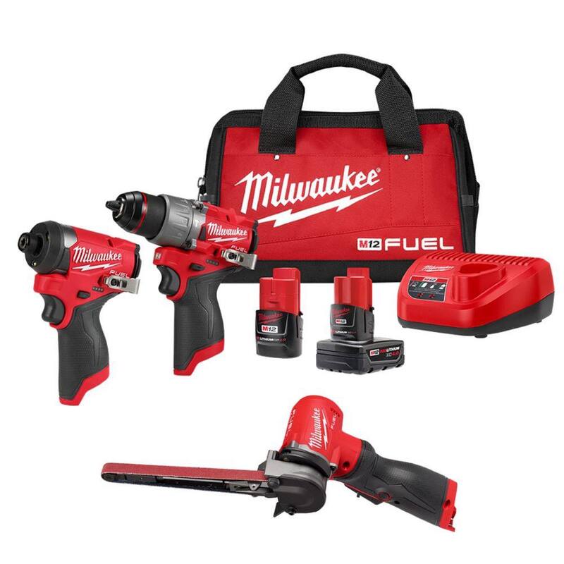 Limadora de banda inalámbrica Milwaukee M12 FUEL 12V de iones de litio sin escobillas de 1/2 pulg. x 18 pulg. con juego de combos de 2 herramientas M12 - 2482-20-3497-22