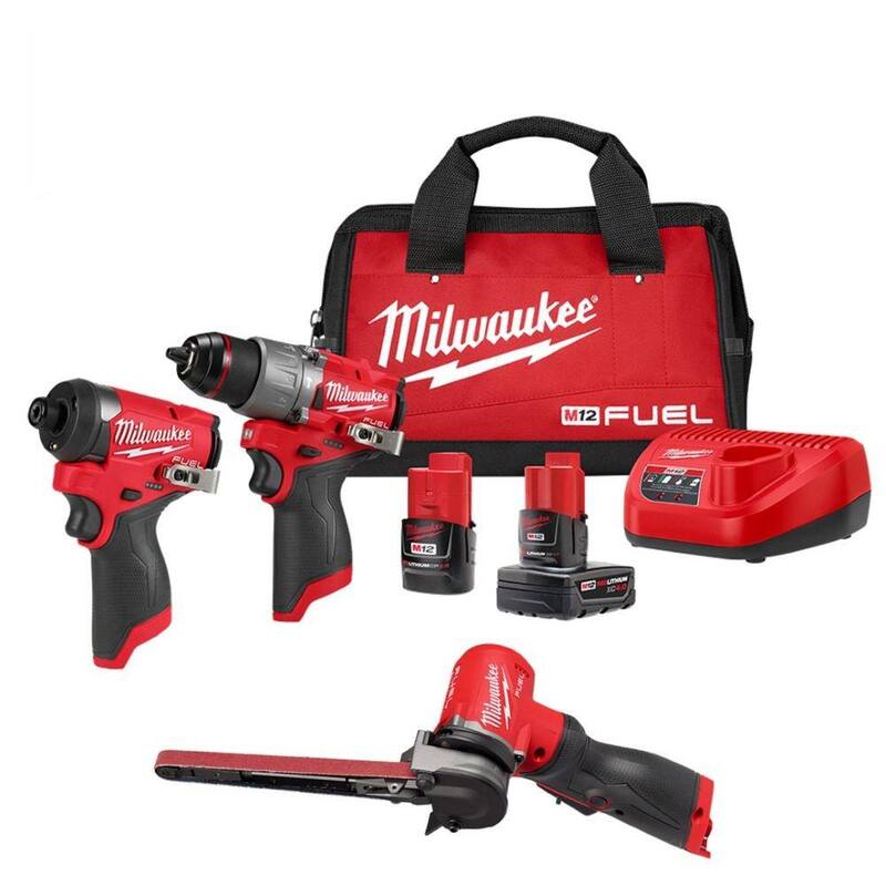 Limadora de banda inalámbrica Milwaukee M12 FUEL 12V de iones de litio sin escobillas de 1/2 pulg. x 18 pulg. con juego de combos de 2 herramientas M12 - 2482-20-3497-22