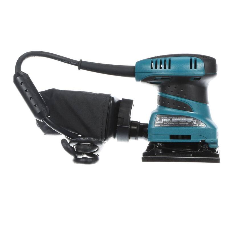 Lijadora de acabado de lámina de 1/4 con cable de 2 amperios de Makita con papel 60G, papel 100G, papel 150G, bolsa de polvo, placa de golpes, estuche rígido - BO4556K