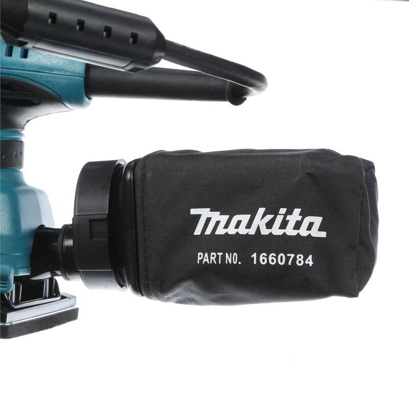 Lijadora de acabado de lámina de 1/4 con cable de 2 amperios de Makita con papel 60G, papel 100G, papel 150G, bolsa de polvo, placa de golpes, estuche rígido - BO4556K