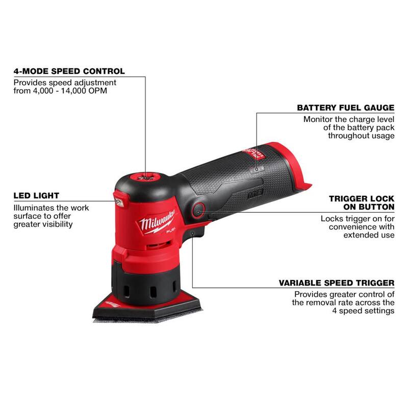Lijadora orbital inalámbrica Milwaukee M12 FUEL 12-Volt de litio-ion sin escobillas con batería CP de 2.0Ah y cargador - 2531-20-48-59-2420
