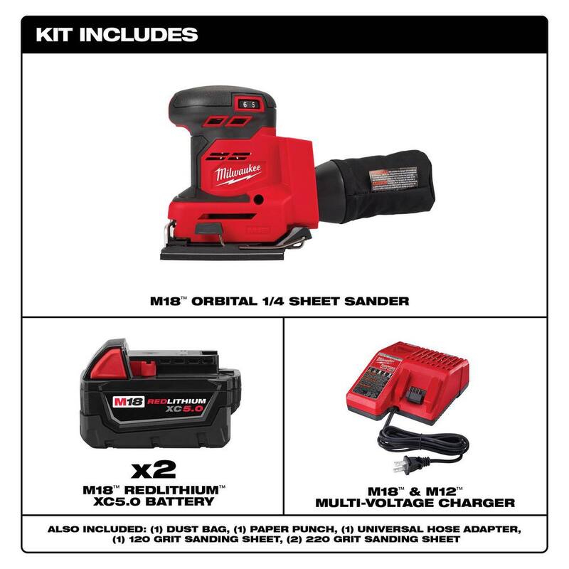 Lijadora de lámina inalámbrica de 1/4 de pulgada Milwaukee M18 de 18 voltios con batería de 5.0 Ah y cargador - 2649-20-48-59-1850