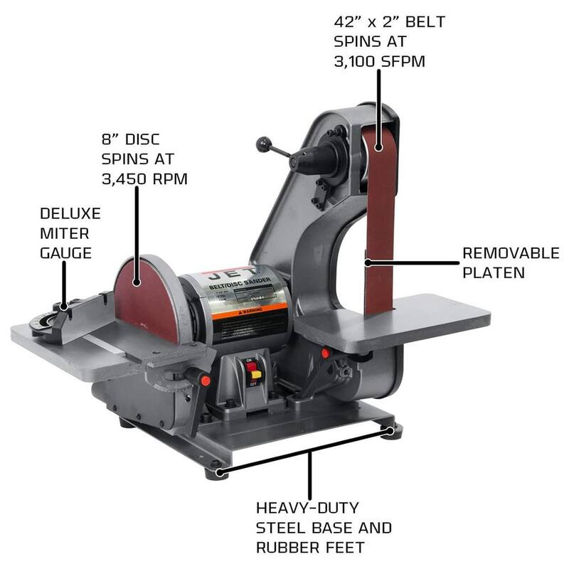 Lijadora de banda y disco de 8 pulgadas Jet 3/4 HP 2 pulgadas x 42 pulgadas de banco, 115-Volt J-41002 - 577004