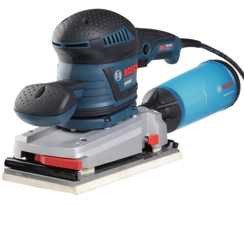 Lijadora orbital eléctrica con cable de 3.4 amperios y 1/2 pulgadas de Bosch, con control de vibración para hojas de 4.5 pulgadas x 9 pulgadas - OS50VC