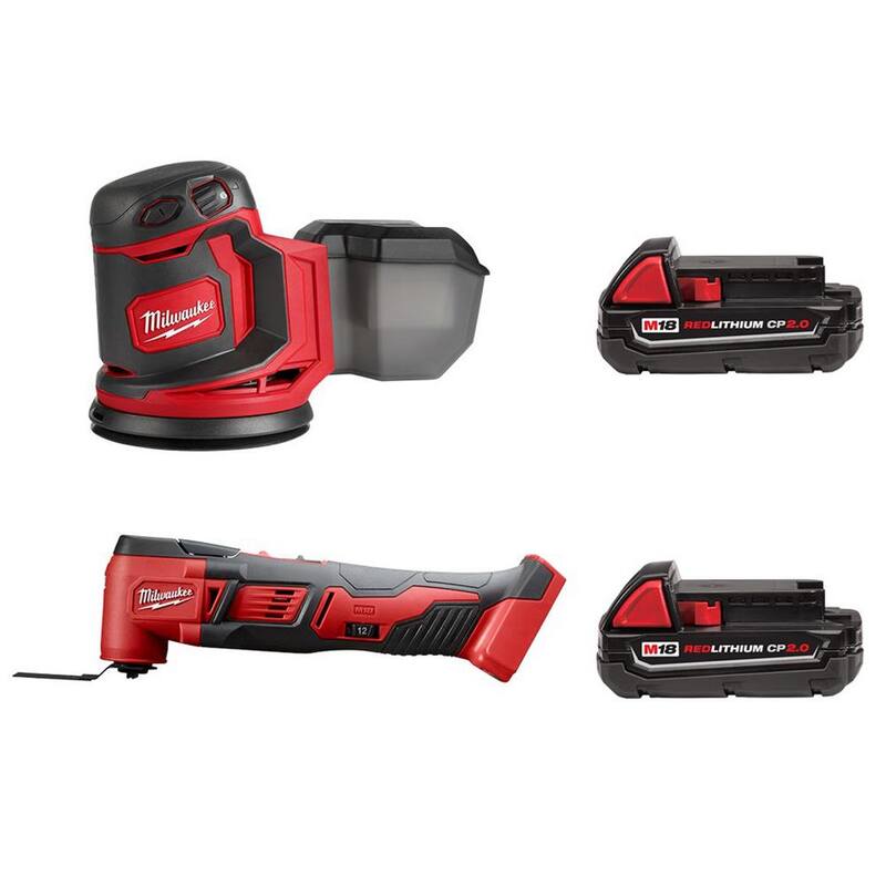 Lijadora orbital aleatoria inalámbrica Milwaukee M18 18V con herramienta múltiple y (2) baterías compactas de 2.0 Ah - 2648-20-2626-20-48-11-1820-48-11-1820