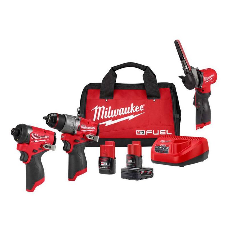 Milwaukee M12 FUEL 12-Volt Lithium-Ion Brushless Inalámbrico 3/8 in. x 13 in. Bandfile con Kit Combo de 2 Herramientas M12 - 2483-20-3497-22