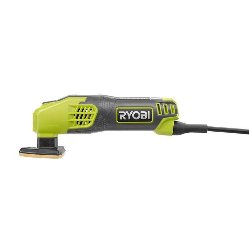 Lijadora de detalles con cable de 0.4 amperes de 2-7/8 pulgadas de RYOBI con juego extra de 9 piezas de papel de lija de detalle de 2-7/8 pulgadas - DS1200-A21D901.