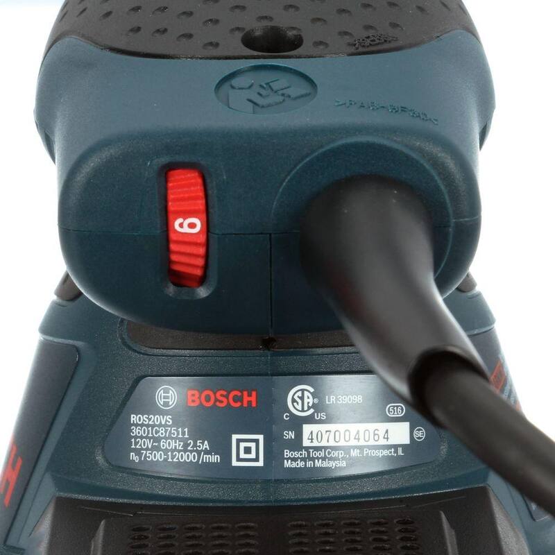 Kit de lijadora/pulidora orbital aleatoria de velocidad variable con cable de 5 pulgadas y 2.5 amperios de Bosch con estuche de transporte resistente - ROS20VSK