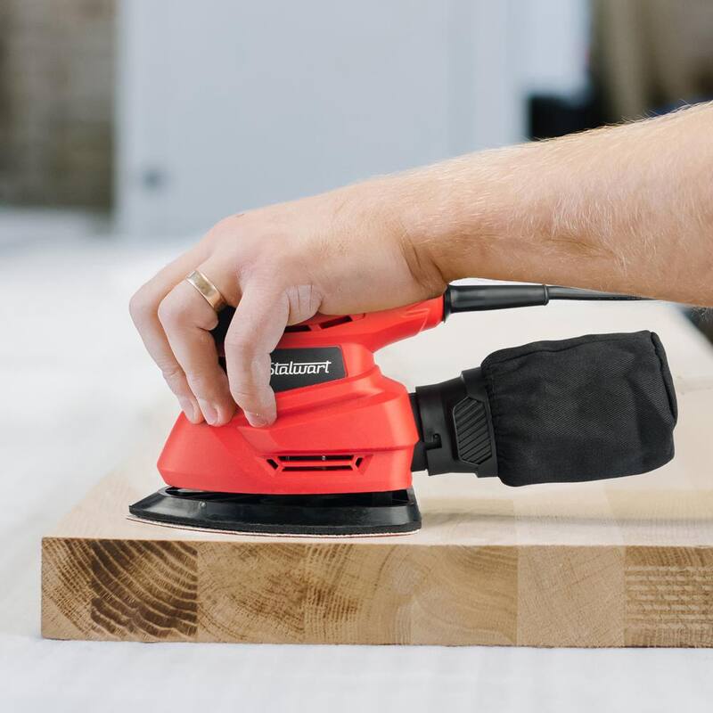 Lijadoras de mano eléctricas rojas de 120 voltios Stalwart para madera - Lijadora de detalles Mouse con cable de 15 amperios y sistema de recolección de polvo - 75-PT2021
