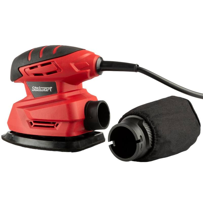 Lijadoras de mano eléctricas rojas de 120 voltios Stalwart para madera - Lijadora de detalles Mouse con cable de 15 amperios y sistema de recolección de polvo - 75-PT2021