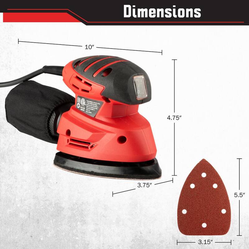 Lijadoras de mano eléctricas rojas de 120 voltios Stalwart para madera - Lijadora de detalles Mouse con cable de 15 amperios y sistema de recolección de polvo - 75-PT2021