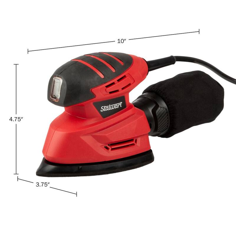 Lijadoras de mano eléctricas rojas de 120 voltios Stalwart para madera - Lijadora de detalles Mouse con cable de 15 amperios y sistema de recolección de polvo - 75-PT2021