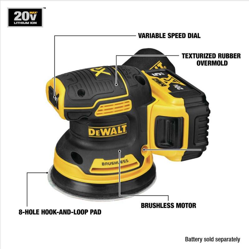 Lijadora orbital aleatoria y Aspiradora portátil húmedo/seco DEWALT 20V MAX XR inalámbrica, sin escobillas de 5 pulgadas con batería de 2Ah y cargador - DCW210D1W517B
