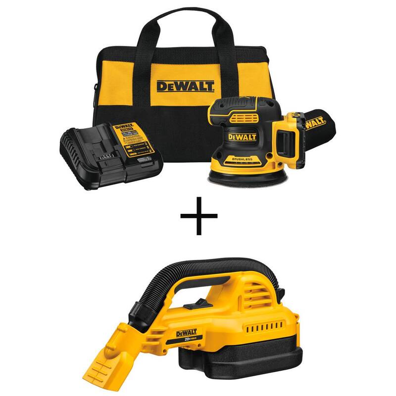 Lijadora orbital aleatoria y Aspiradora portátil húmedo/seco DEWALT 20V MAX XR inalámbrica, sin escobillas de 5 pulgadas con batería de 2Ah y cargador - DCW210D1W517B