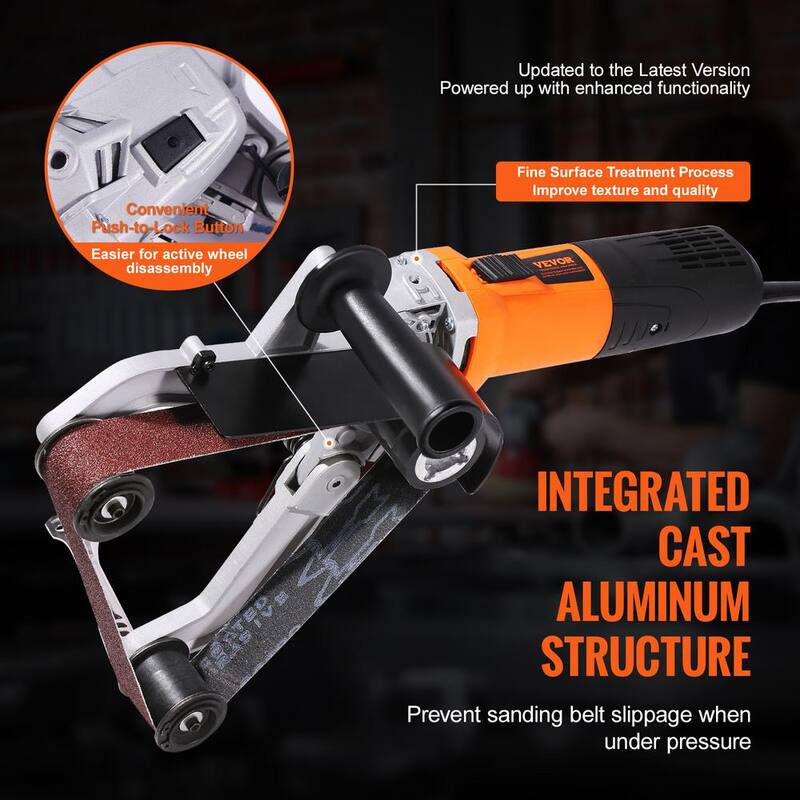 Pulidora de tubo de tubería VEVOR Grinder 1100 vatios con cable Lijadora de banda 6 velocidades 1100 a 3200 RPM, 3 piezas de banda para acabado de pulido - GDSDJ800W15XVD0ZBV1