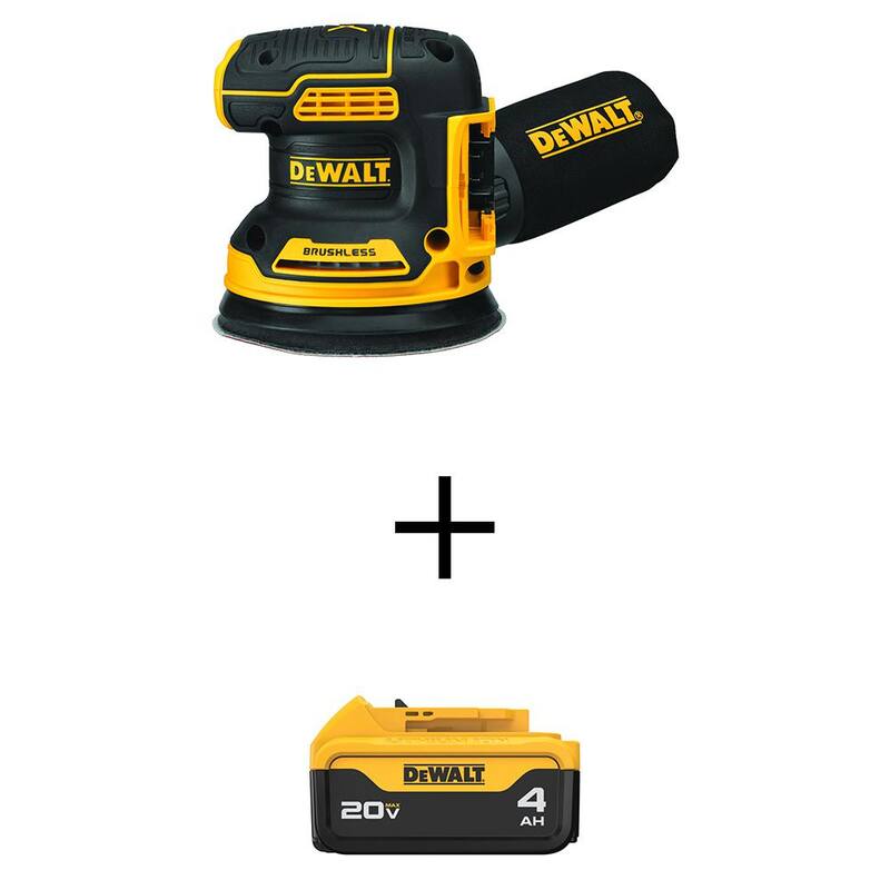 Lijadora orbital aleatoria inalámbrica sin escobillas DEWALT 20V MAX de 5 pulgadas y (1) Batería de iones de litio premium de 20V 4.0Ah - DCW210BWDCB204