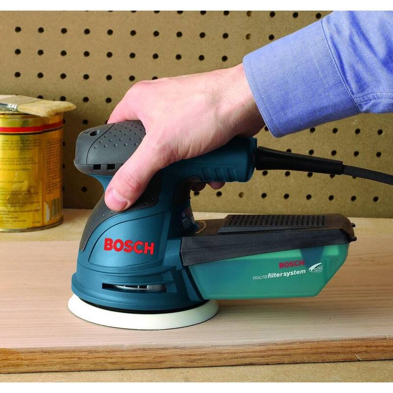 Bosch 2.5 Amperios 5 pulgadas Lijadora Pulidora Orbital Aleatoria de Velocidad Única con Cable para Palma - ROS10