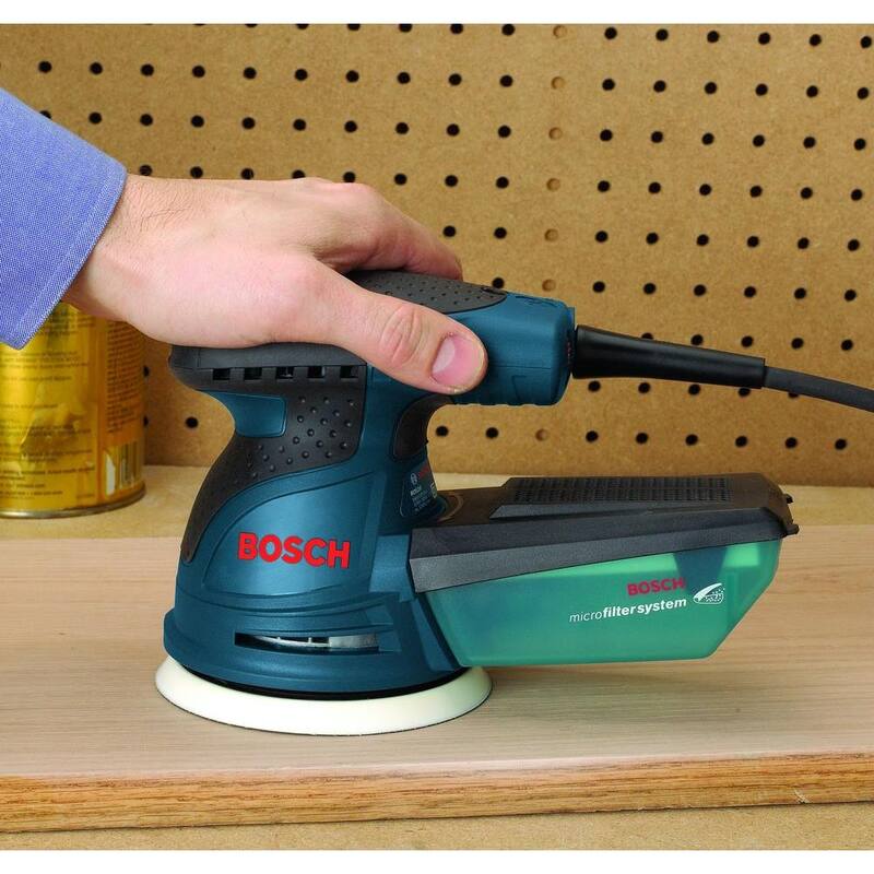 Bosch 2.5 Amperios 5 pulgadas Lijadora Pulidora Orbital Aleatoria de Velocidad Única con Cable para Palma - ROS10