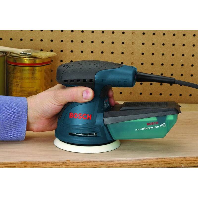 Bosch 2.5 Amperios 5 pulgadas Lijadora Pulidora Orbital Aleatoria de Velocidad Única con Cable para Palma - ROS10