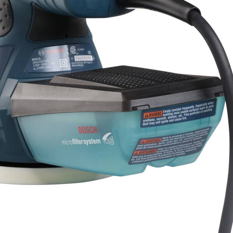 Bosch 2.5 Amperios 5 pulgadas Lijadora Pulidora Orbital Aleatoria de Velocidad Única con Cable para Palma - ROS10