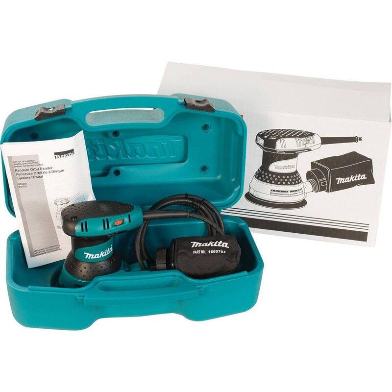 Lijadora orbital aleatoria con cable de 5 pulgadas y 3 amperios Makita con velocidad variable y estuche de herramientas - BO5031K