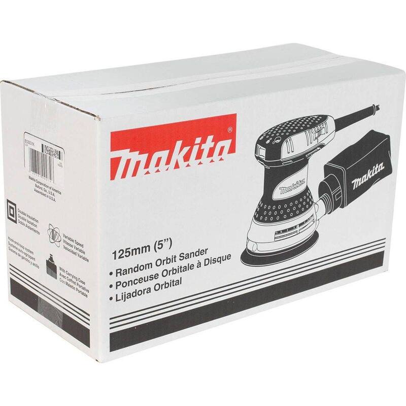 Lijadora orbital aleatoria con cable de 5 pulgadas y 3 amperios Makita con velocidad variable y estuche de herramientas - BO5031K