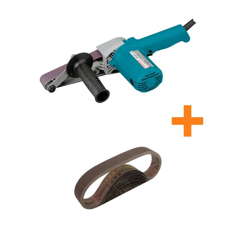 Lijadora de banda con cable de 5 amperes Makita de 1-1/8 pulg. x 21 pulg. con banda abrasiva de grano 80 de 1-1/8 pulg. x 21 pulg., paquete de 10 - 9031-742303-3