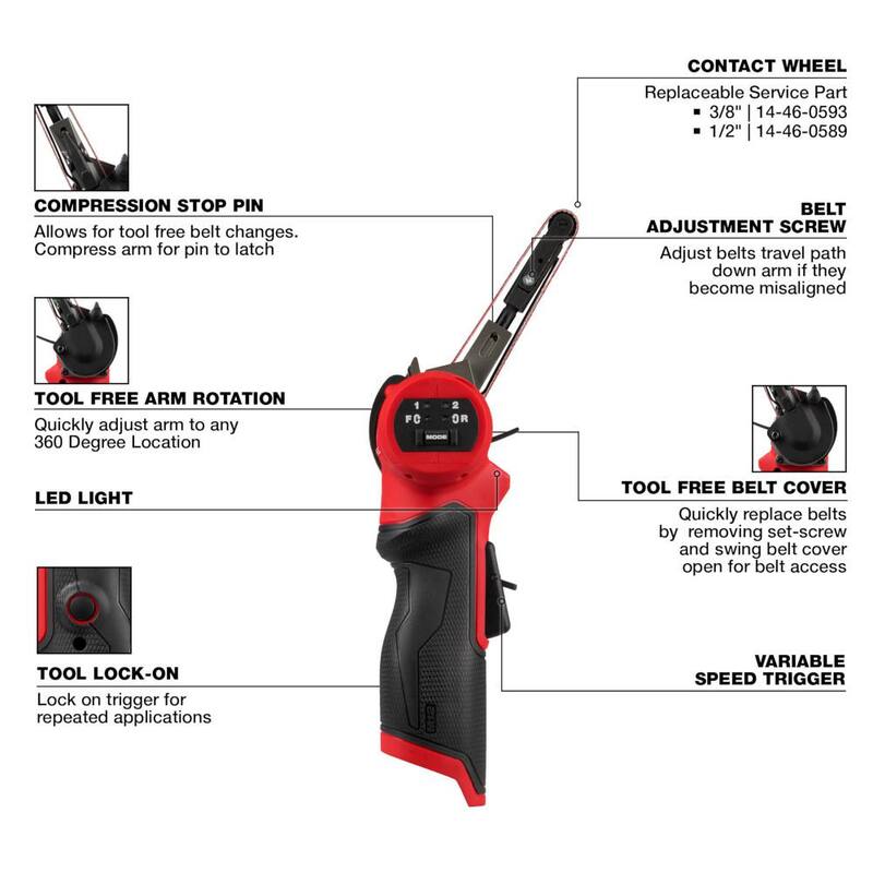 Milwaukee M12 FUEL 12V Lithium-Ion Sin Escobillas Inalámbrico 3/8 in. x 13 in. Bandfile y M12 FUEL 1/4 in. Rectificadora de Troqueles Recta - 2483-20-2486-20
