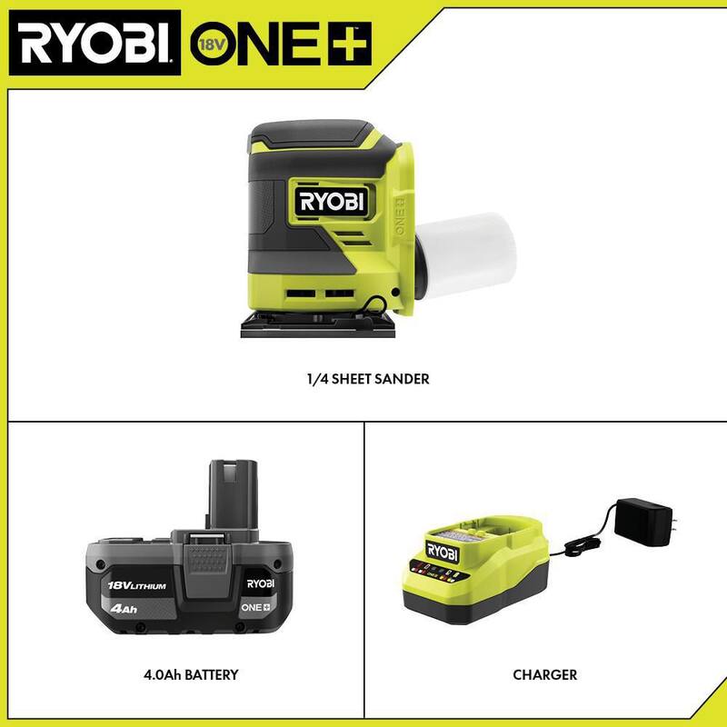 Lijadora de lámina inalámbrica de 1/4 de Ryobi One+ 18V con batería de 4.0 Ah y cargador - PCL401K1