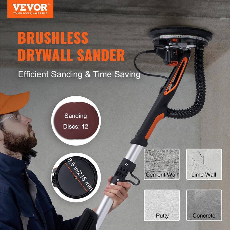 Lijadora de Paneles de Yeso de 800 vatios con Motor sin Escobillas y Velocidad Variable de 1000-2300 RPM - GSGQSGJYSWLEDMC8GV1