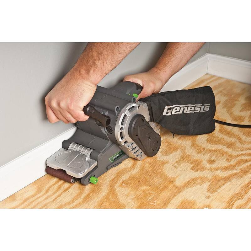 Genesis 8 Amp 3 in. x 21 in. Lijadora de banda de velocidad variable de palanca única con mango frontal ajustable y bolsa de polvo - GBS321A