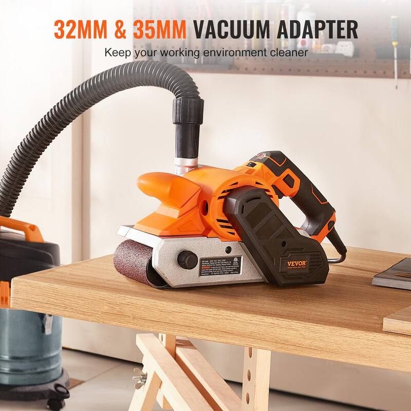 Lijadora de banda VEVOR 10 AMP 4 en. x 24 in. Lijadora con cable de 6 velocidades con adaptador de aspiradora 2 en 1, 2 Bolsas de polvo y 2 Bandas para trabajos de carpintería - DSSGJS100AMP47J4IV1