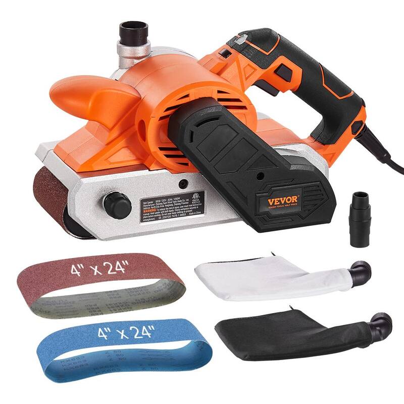 Lijadora de banda VEVOR 10 AMP 4 en. x 24 in. Lijadora con cable de 6 velocidades con adaptador de aspiradora 2 en 1, 2 Bolsas de polvo y 2 Bandas para trabajos de carpintería - DSSGJS100AMP47J4IV1
