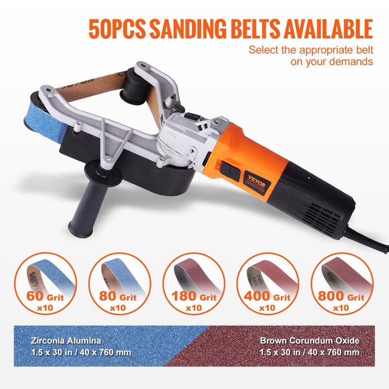 Pulidor de tubos y tuberías VEVOR de 1100 vatios con lijadora de correa con cable, 6 velocidades de 1100 a 3200 RPM, 50 piezas de bandas para acabados de bruñido - GDSDJ800W15XW6KN0V1