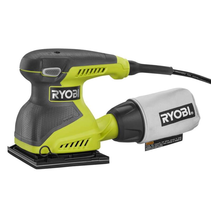 Lijadora eléctrica de 1/4 de hoja con cable de 2 amperes RYOBI con un set extra de 9 piezas de papel de lija de 1/4 de hoja - S652DGK-A19901